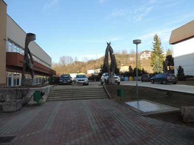 Court (on the left: student dormitory, on the right: school)